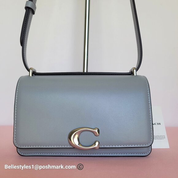 COACH Bandit Luxe Refined Smooth Calf Leather Small Crossbody Bag- Grey Blue ⭐ - Picture 1 of 16